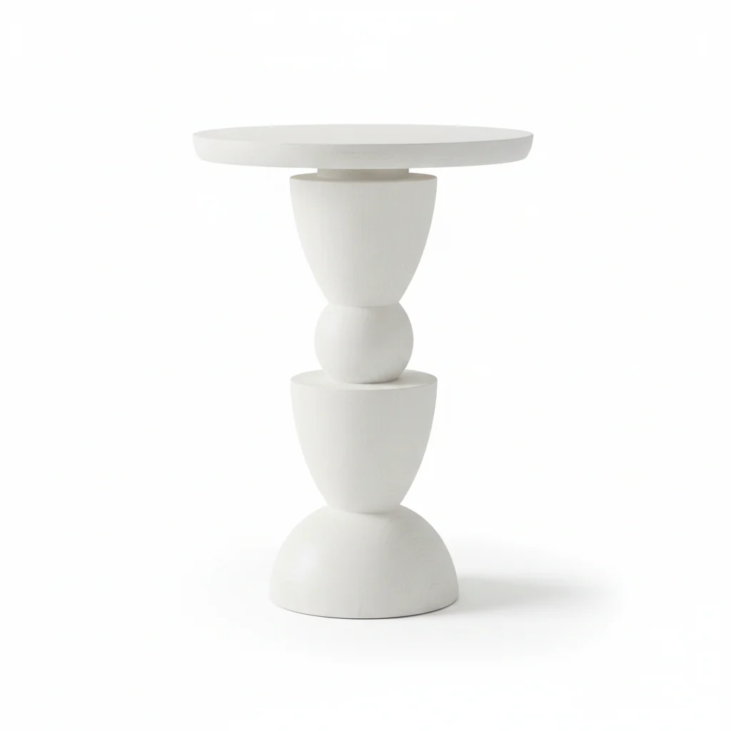 Walsa Whitewash Mango Wood Circle Column Detail Side Table