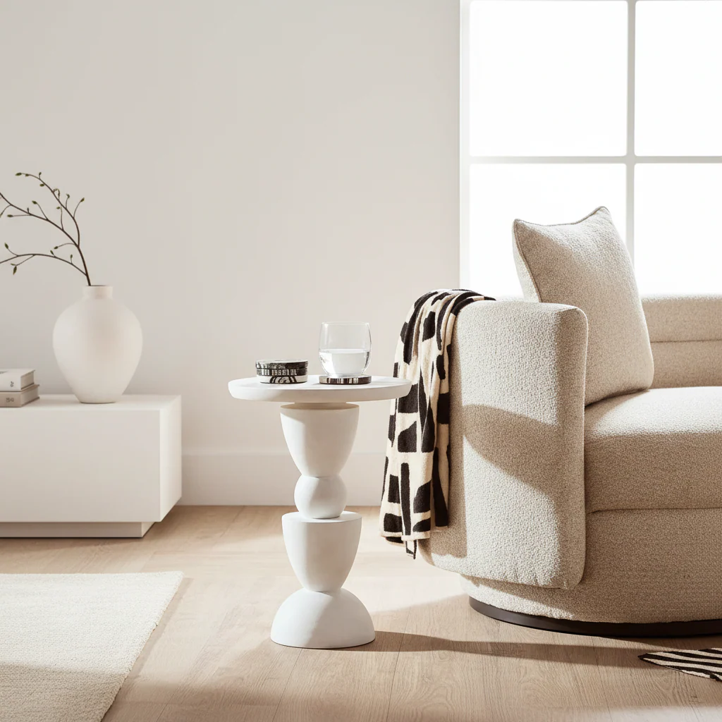 Walsa Whitewash Mango Wood Circle Column Detail Side Table - Image 3