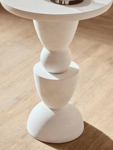 Walsa Whitewash Mango Wood Circle Column Detail Side Table - Image 9