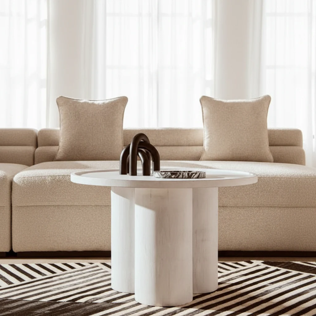 Walsa Whitewash Mango Wood Column Detail Coffee Table - Image 3
