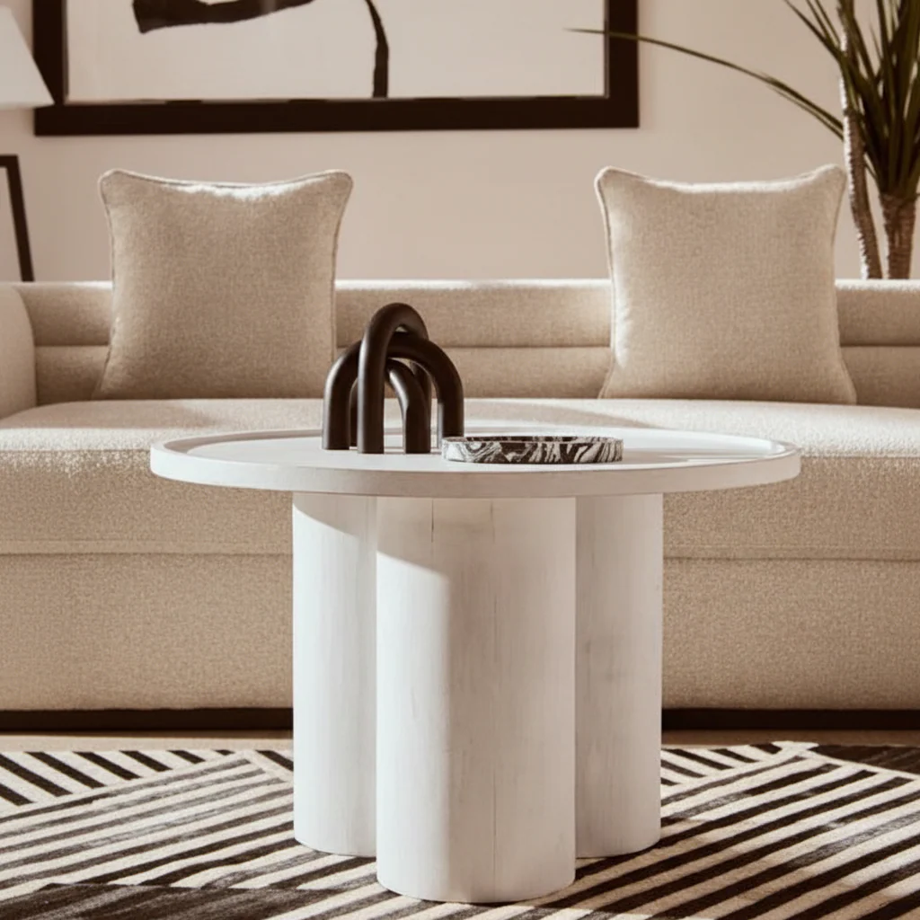 Walsa Whitewash Mango Wood Column Detail Coffee Table - Image 4