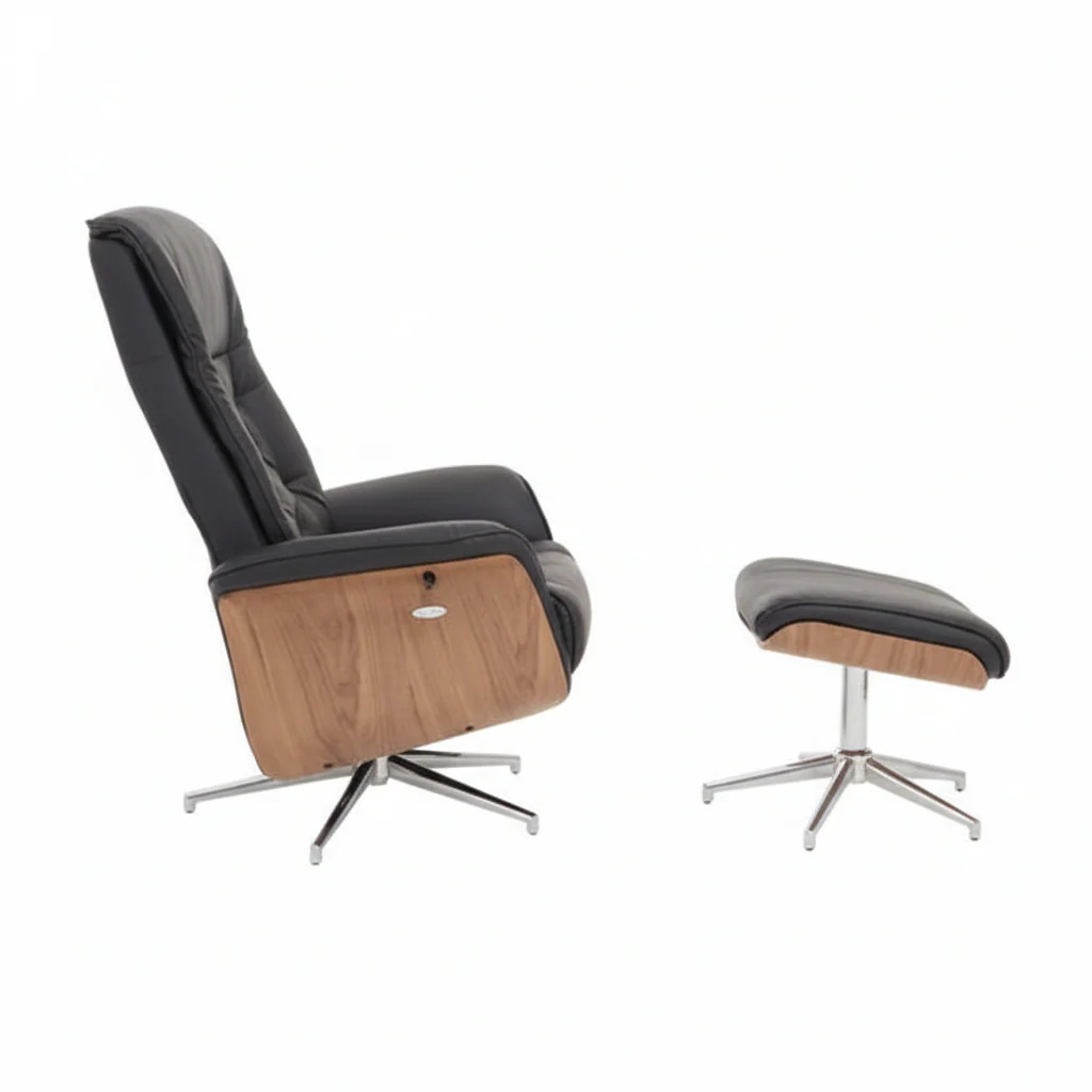 Warrington Black Leather Effect Recliner And Footstool