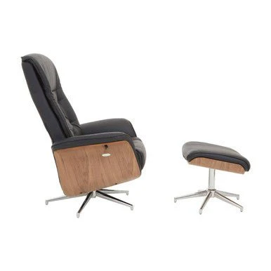 Warrington Black Leather Effect Recliner And Footstool - Image 5
