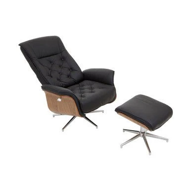 Warrington Black Leather Effect Recliner And Footstool - Image 8