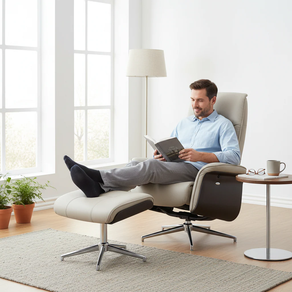 Warrington Mink Leather Effect Recliner And Footstool - Image 2