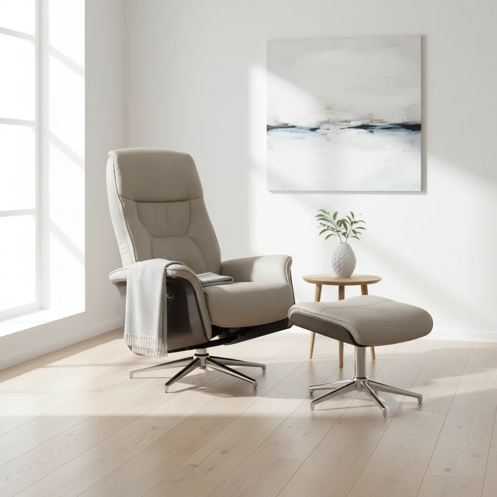 Warrington Mink Leather Effect Recliner And Footstool - Image 3
