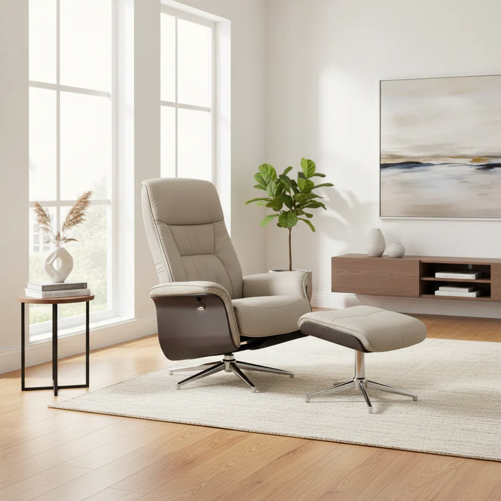 Warrington Mink Leather Effect Recliner And Footstool - Image 4