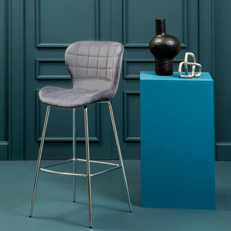Warton Grey Velvet Bar Chair - Image 2