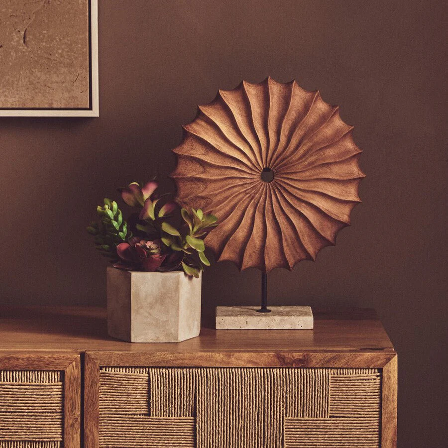Westo Natural Wood Round Sculpture with Travertine Base - Image 3