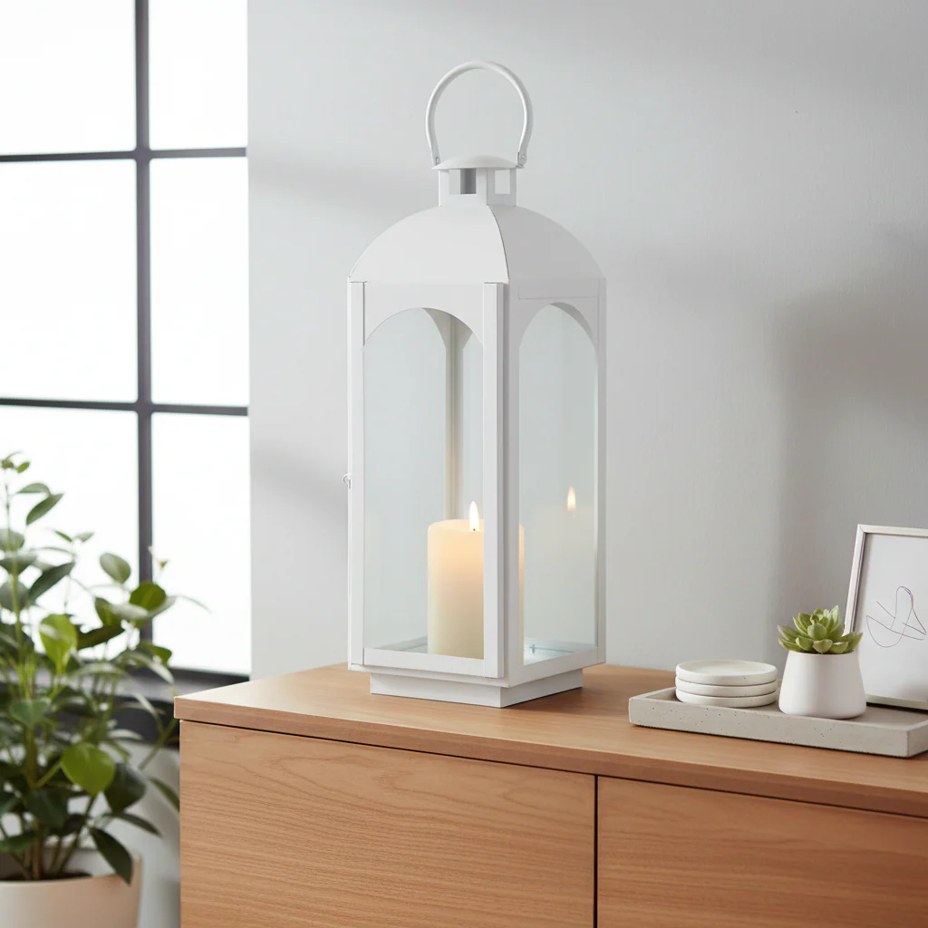White Wash Large Mild Steel Lantern - Image 4