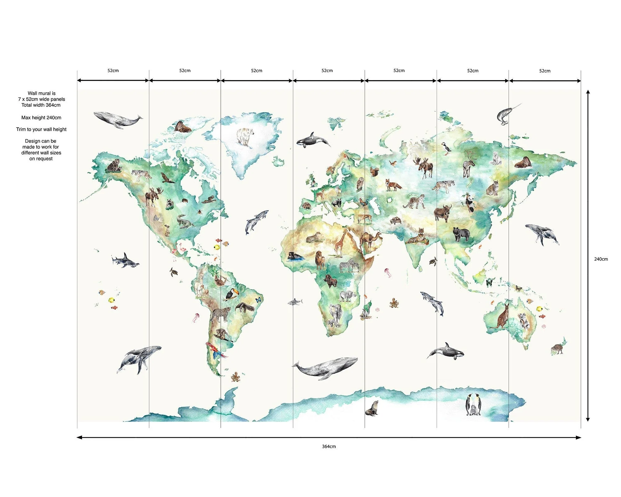 Wildlife World Map Mural Wallpaper For Children - Image 5