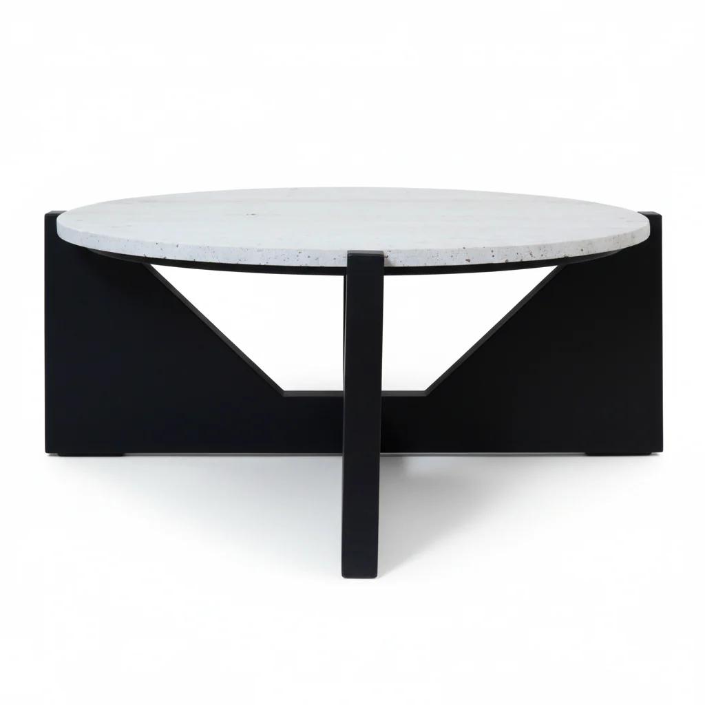 Winton Travertine Top Coffee Table With Black Acacia Wood Frame