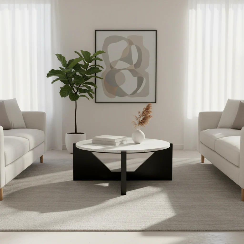 Winton Travertine Top Coffee Table With Black Acacia Wood Frame - Image 3
