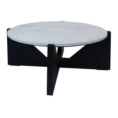 Winton Travertine Top Coffee Table With Black Acacia Wood Frame - Image 6