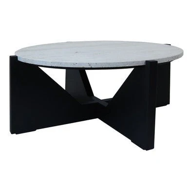 Winton Travertine Top Coffee Table With Black Acacia Wood Frame - Image 7
