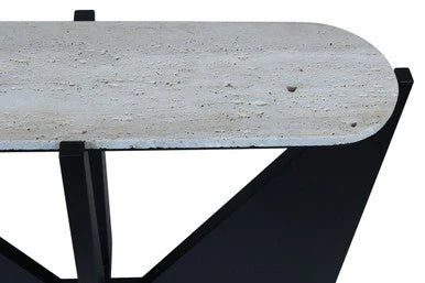 Winton Travertine Top Console Table With Black Acacia Wood Frame - Image 6