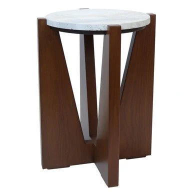 Winton Travertine Top Side Table With Acacia Wood Frame - Image 5