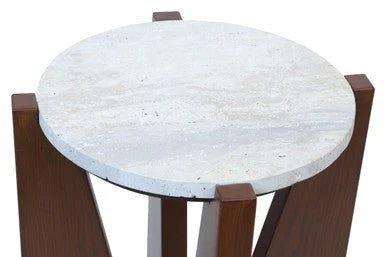 Winton Travertine Top Side Table With Acacia Wood Frame - Image 9