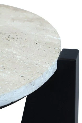 Winton Travertine Top Side Table With Black Acacia Wood Frame - Image 5