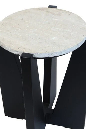 Winton Travertine Top Side Table With Black Acacia Wood Frame - Image 6