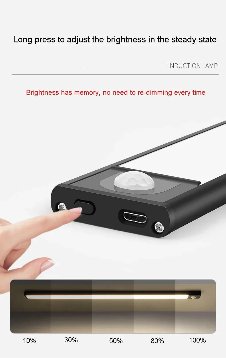 Wireless LED Night Light Motion Sensor 20 40 60 80cm USB Rechargeable Dimmable Wardrobe Lamp for Kitchen Cabinet Staircase Lamp - Image 11