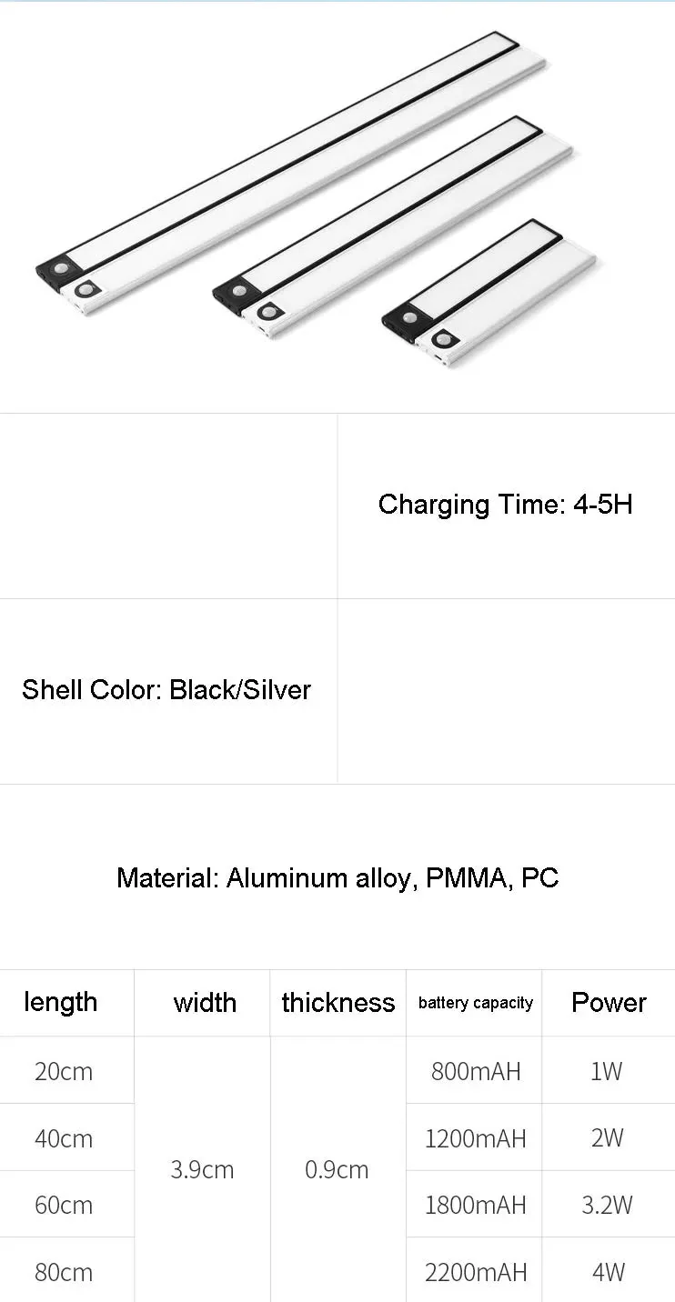Wireless LED Night Light Motion Sensor 20 40 60 80cm USB Rechargeable Dimmable Wardrobe Lamp for Kitchen Cabinet Staircase Lamp - Image 15