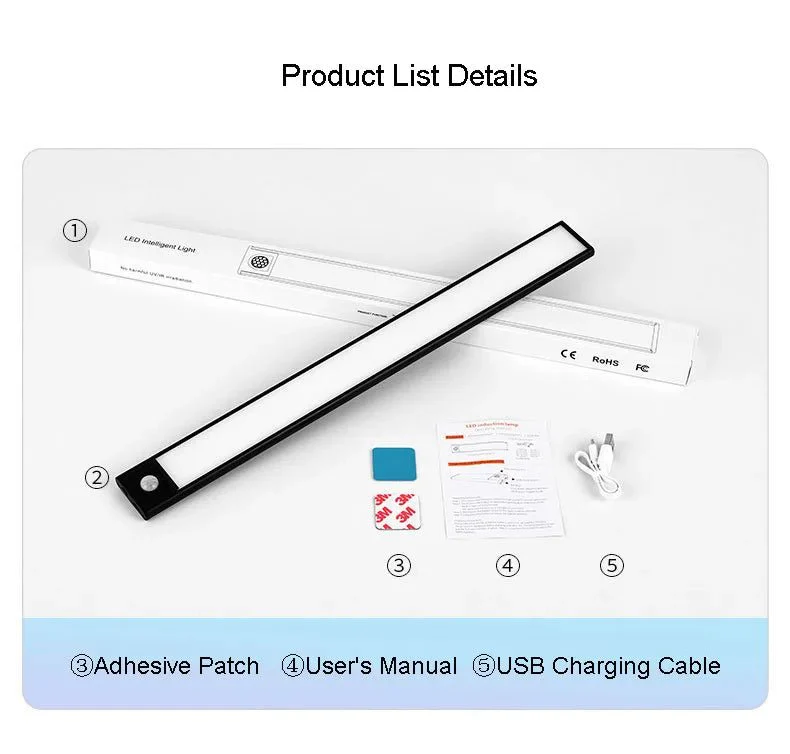 Wireless LED Night Light Motion Sensor 20 40 60 80cm USB Rechargeable Dimmable Wardrobe Lamp for Kitchen Cabinet Staircase Lamp - Image 16