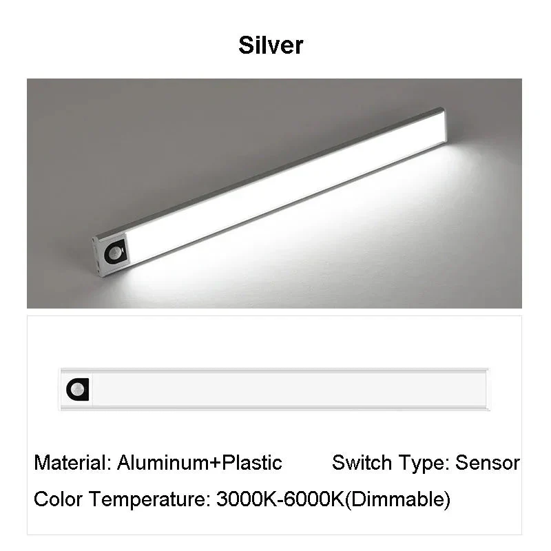 Wireless LED Night Light Motion Sensor 20 40 60 80cm USB Rechargeable Dimmable Wardrobe Lamp for Kitchen Cabinet Staircase Lamp - Image 18