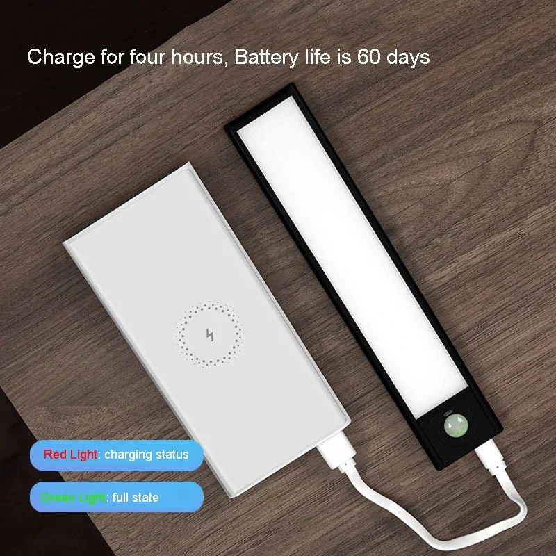 Wireless LED Night Light Motion Sensor 20 40 60 80cm USB Rechargeable Dimmable Wardrobe Lamp for Kitchen Cabinet Staircase Lamp - Image 2