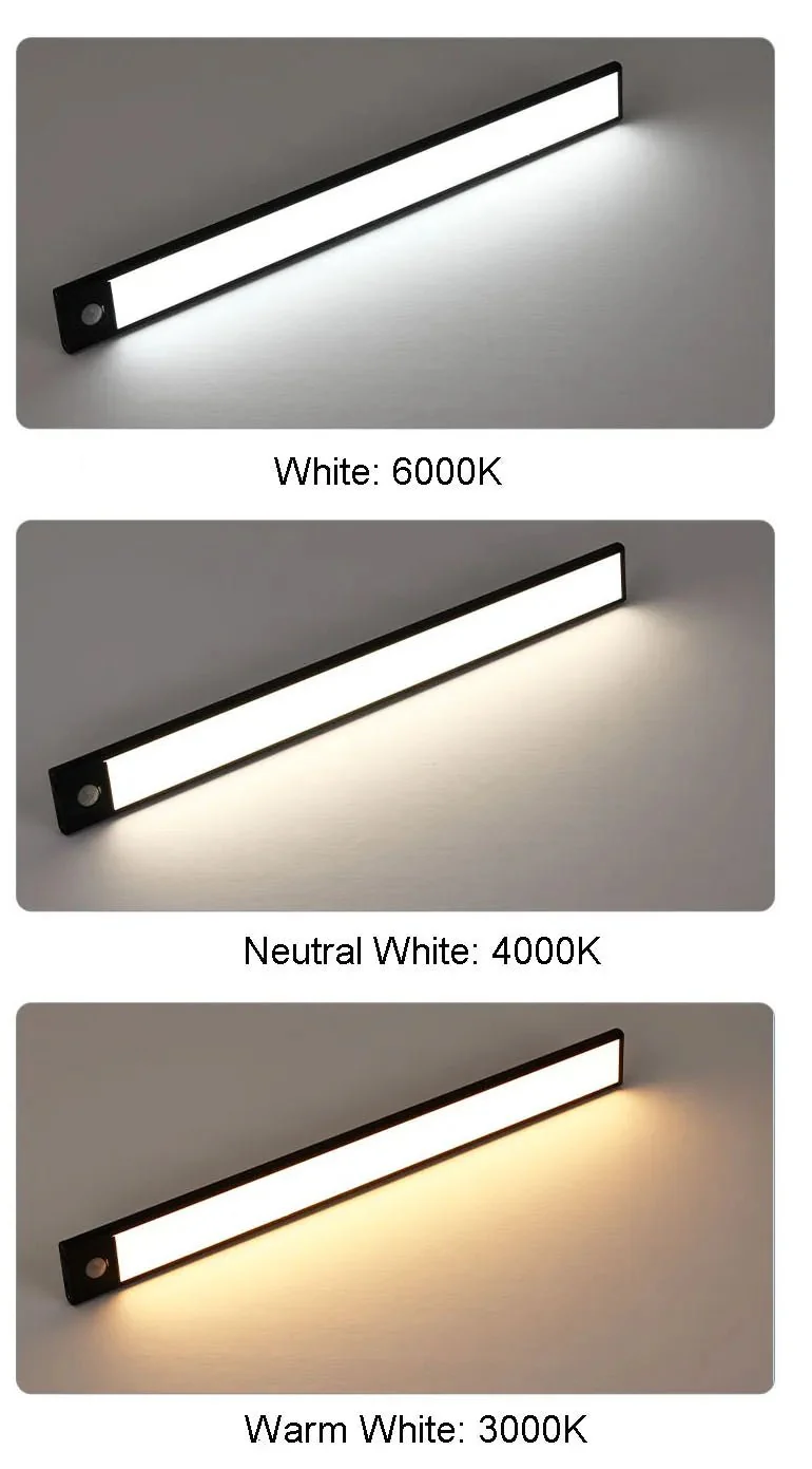 Wireless LED Night Light Motion Sensor 20 40 60 80cm USB Rechargeable Dimmable Wardrobe Lamp for Kitchen Cabinet Staircase Lamp - Image 3