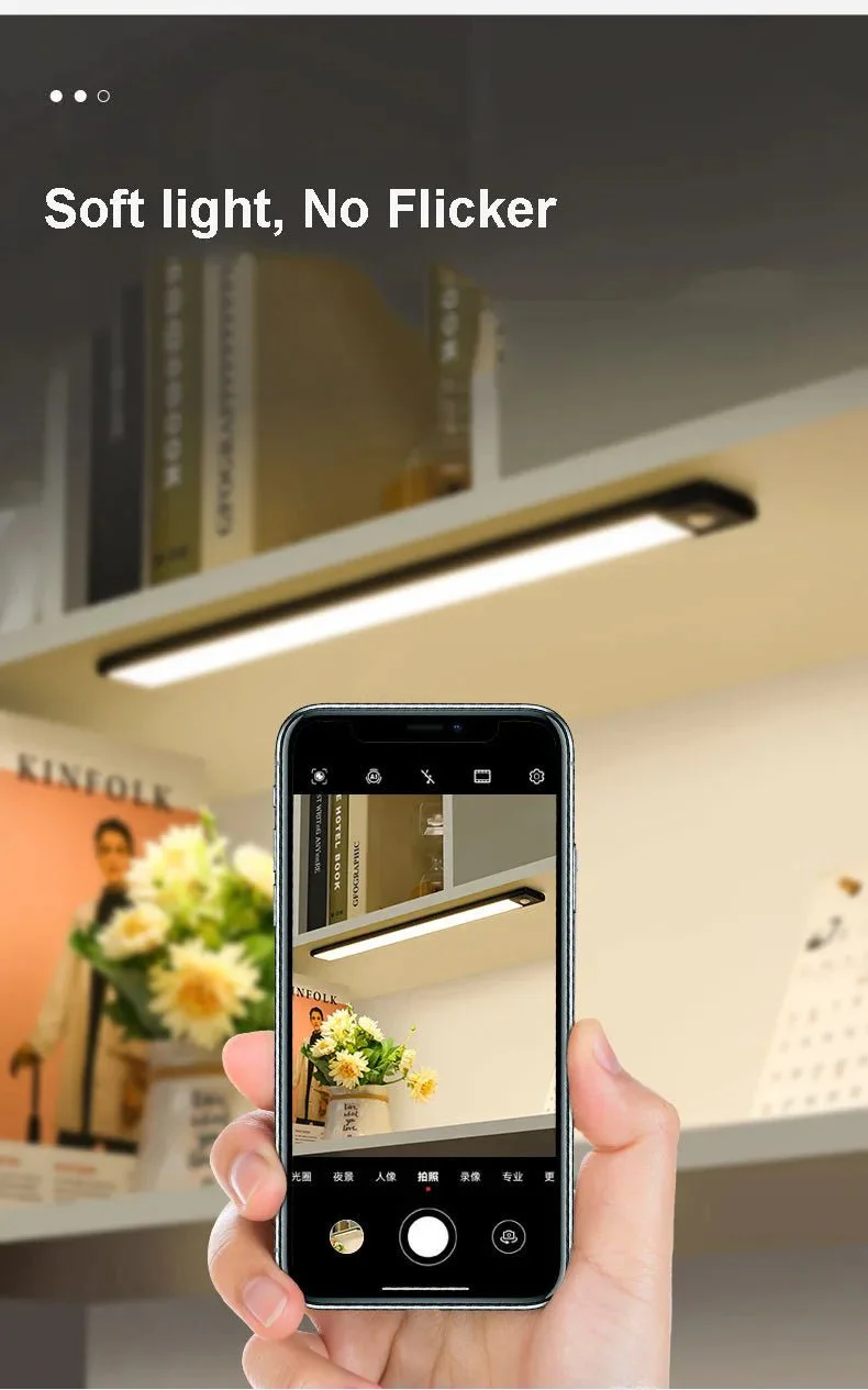 Wireless LED Night Light Motion Sensor 20 40 60 80cm USB Rechargeable Dimmable Wardrobe Lamp for Kitchen Cabinet Staircase Lamp - Image 7