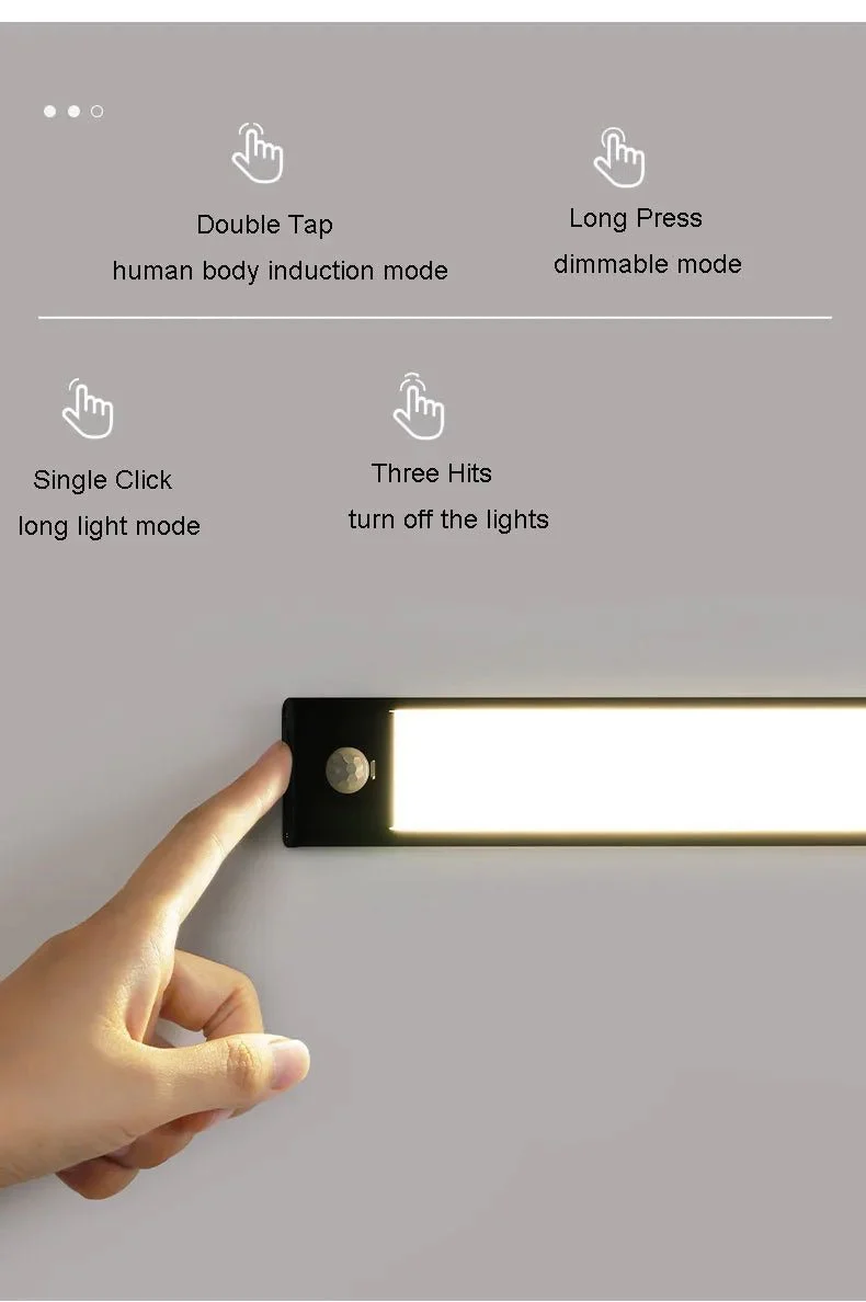 Wireless LED Night Light Motion Sensor 20 40 60 80cm USB Rechargeable Dimmable Wardrobe Lamp for Kitchen Cabinet Staircase Lamp - Image 9