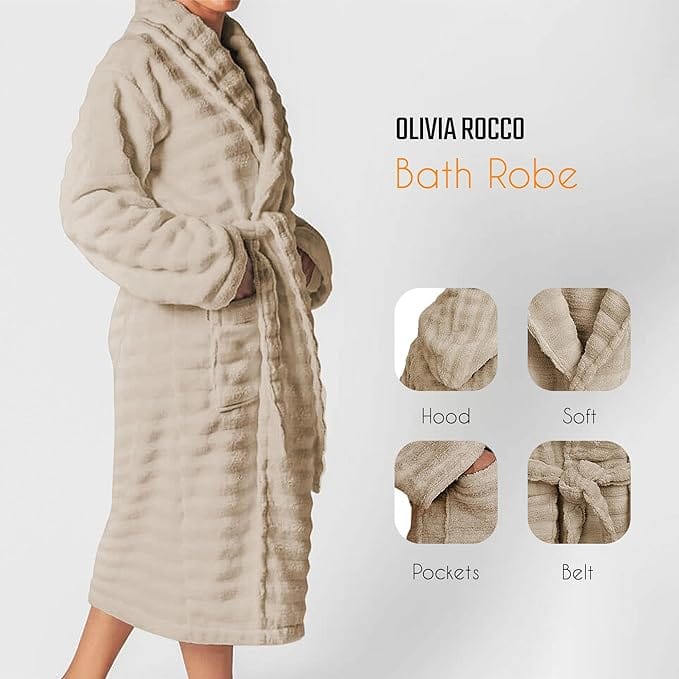 Women's Hydro Ribbed Ultra Soft 100% Cotton Hooded Bath Robes with Pockets and Belt Luxury Terry Towelling Loungewear Sleepwear in White and Grey - Image 15