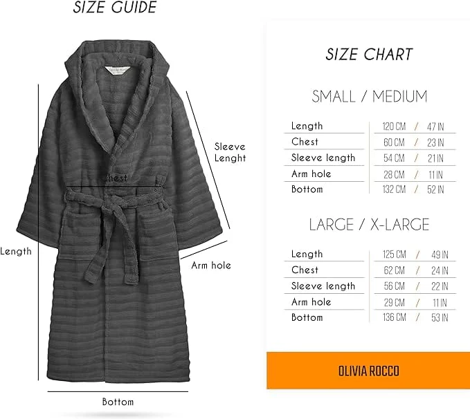 Women's Hydro Ribbed Ultra Soft 100% Cotton Hooded Bath Robes with Pockets and Belt Luxury Terry Towelling Loungewear Sleepwear in White and Grey - Image 24