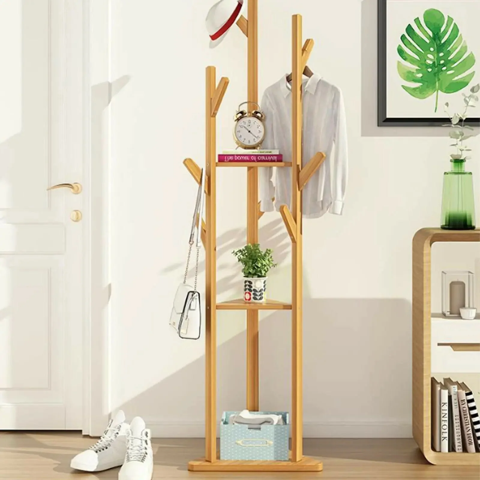 Wooden Coat and Hat Hanger Stand, Floor Standing, Clothes, Bags, Umbrella Rack, Tree Hanger, Bag Hook Holder, 10 Hooks - Image 6