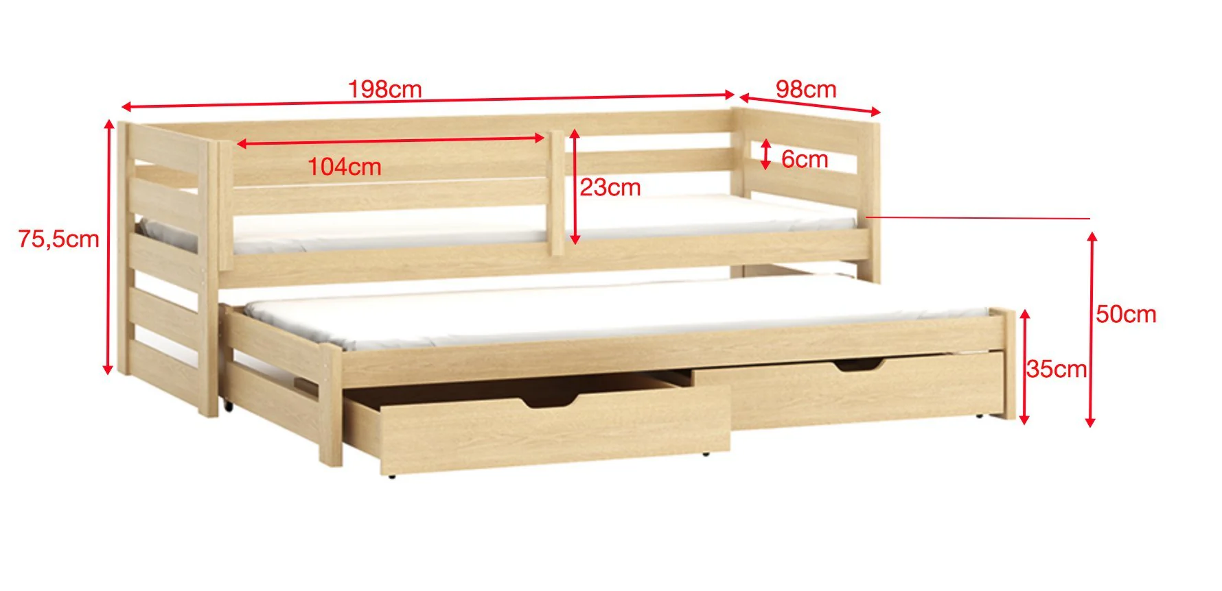 Wooden Double Bed Kubus with Trundle and Storage - Image 7