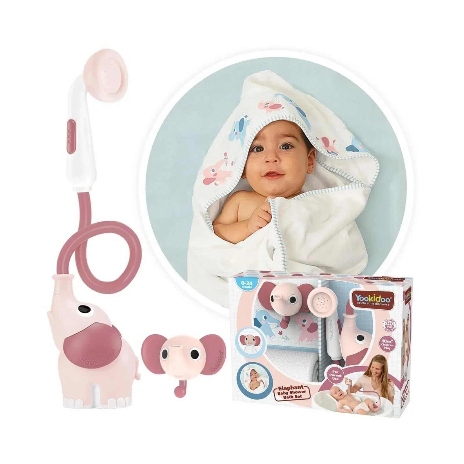 Yookidoo Baby Shower Gift Set Elephant - Blush Pink - Image 2
