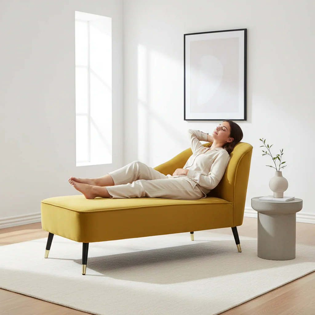Yvette Mustard Velvet Chaise Longue - Image 3