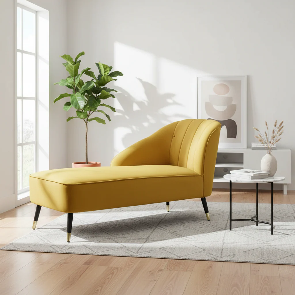 Yvette Mustard Velvet Chaise Longue - Image 4