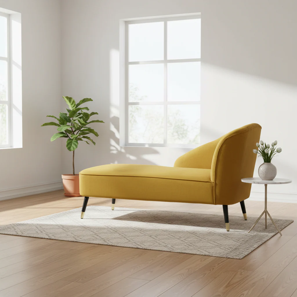 Yvette Mustard Velvet Chaise Longue - Image 5