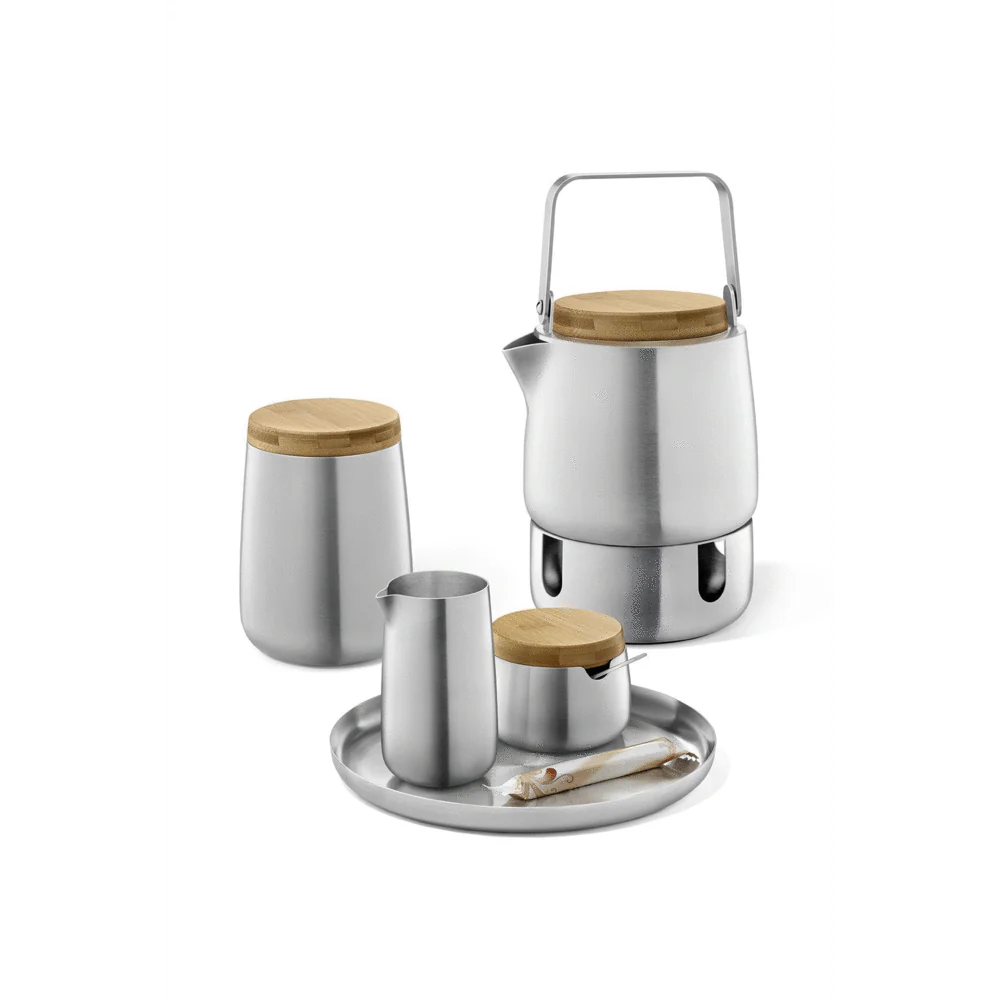 Bevo Premium Brushed Stainless Steel Sugar Pot with Bamboo Accents - Image 3