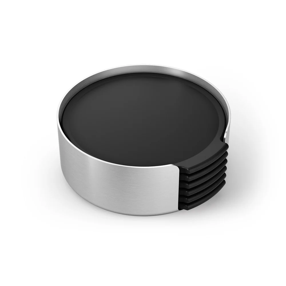 Norta Brushed Stainless Steel Coaster Set 6 Piece with Holder
