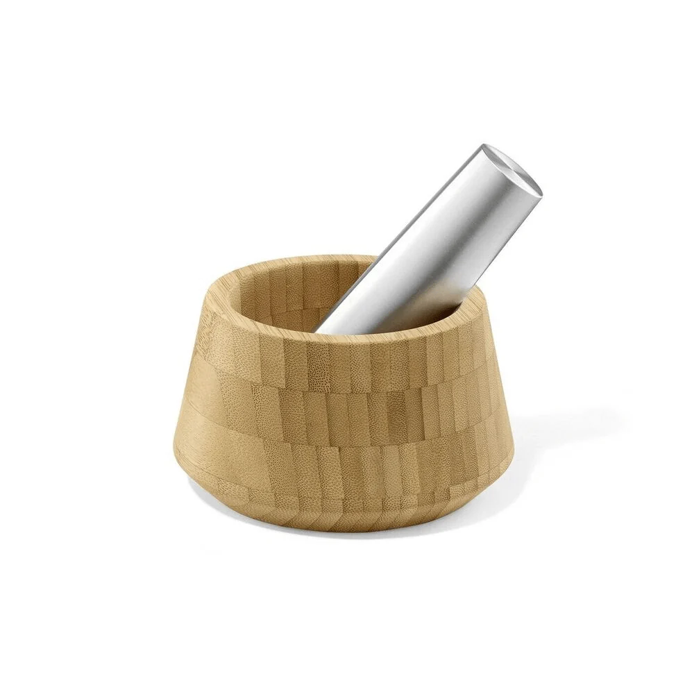 Opeso Premium Brushed Steel and Bamboo Mortar and Pestle Set - Image 2