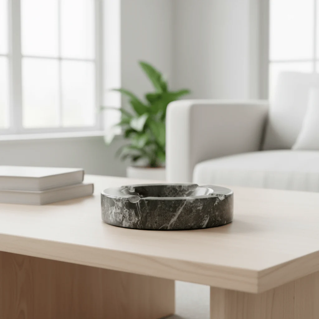 Zoro Black And White Veined Marble Ashtray - Image 2