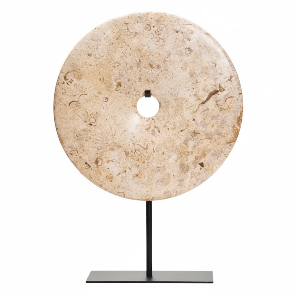 Zoro Large Natural Speckled Marble Round Disc Sculpture - Image 3