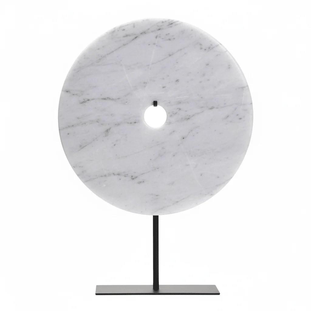 Zoro Large Round Grey Marble Disc Sculpture - Image 4