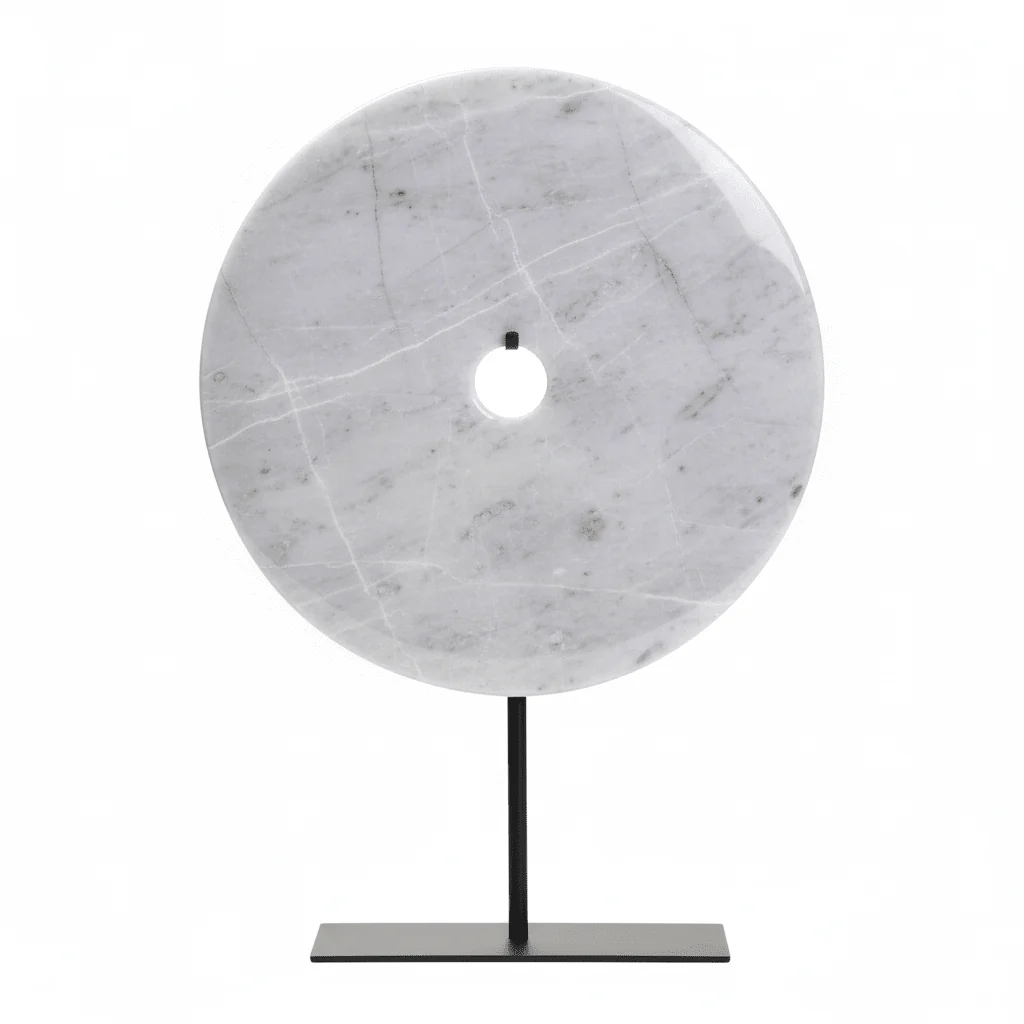 Zoro Medium Round Grey Marble Disc Sculpture - Image 4